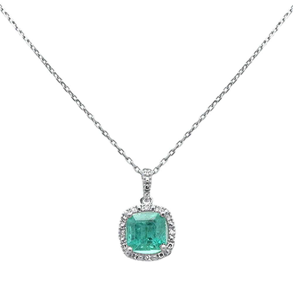 SPECIAL!1.53ct G SI 14K White Gold Diamond & Emerald Gemstones Pendant Necklace 18" Long
