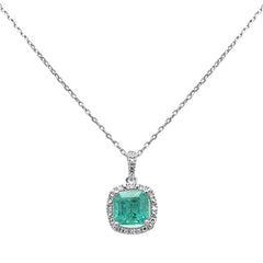 SPECIAL!1.53ct G SI 14K White Gold Diamond & Emerald Gemstones Pendant Necklace 18" Long