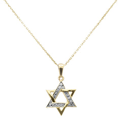 SPECIAL!.12ct G SI 14K Yellow Gold Diamond Star of David Pendant Necklace 18" Long Chain