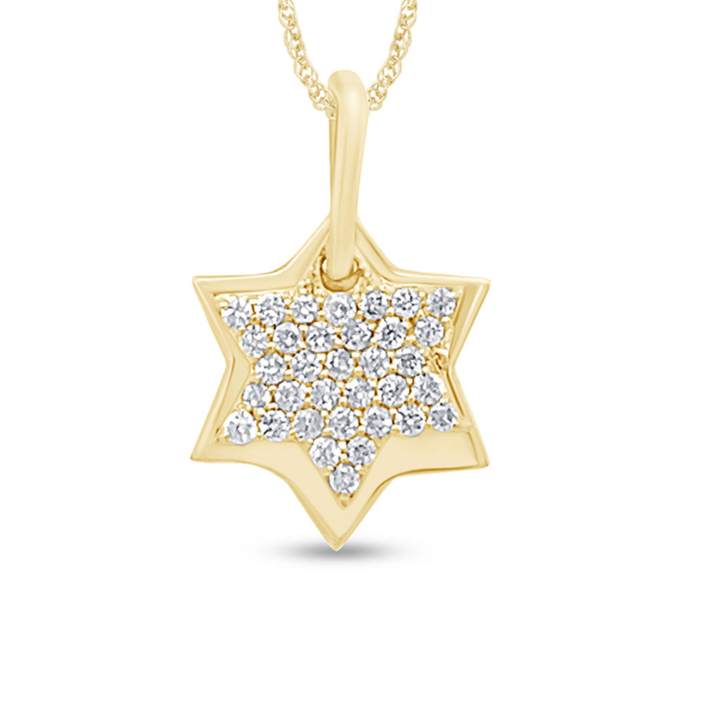 .13ct G SI 14K Yellow Gold Diamond Star Pendant Necklace 18" Long Chain