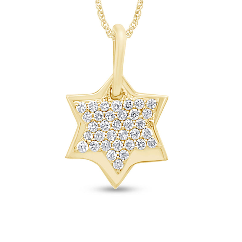 .13ct G SI 14K Yellow Gold Diamond Star Pendant Necklace 18" Long Chain