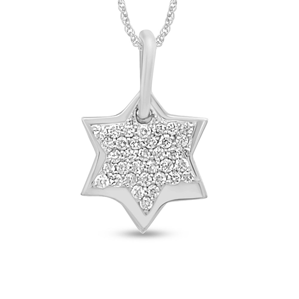 .13ct G SI 14K White Gold Diamond Star Pendant Necklace 18" Long Chain