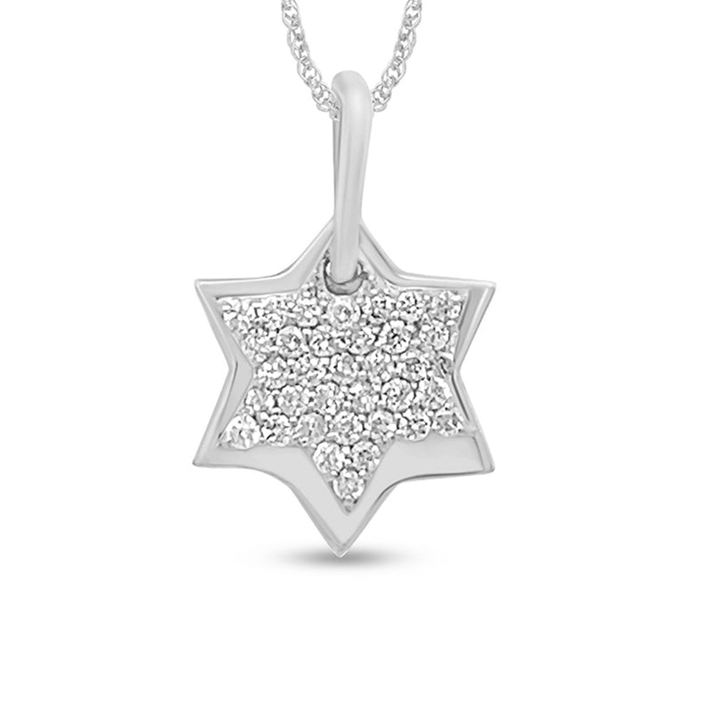 .13ct G SI 14K White Gold Diamond Star Pendant Necklace 18" Long Chain