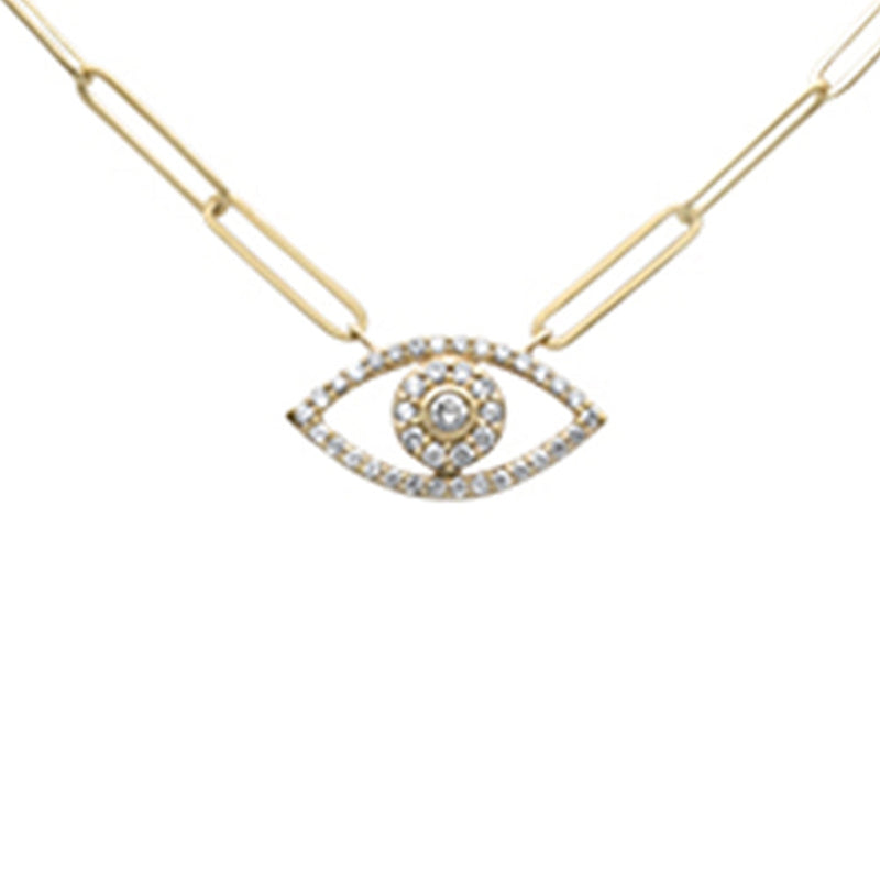 DIAMOND CLOSEOUT!  .25ct G SI 14K Yellow Gold Diamond Paper Clip Evil Eye Pendant Necklace 18" Long