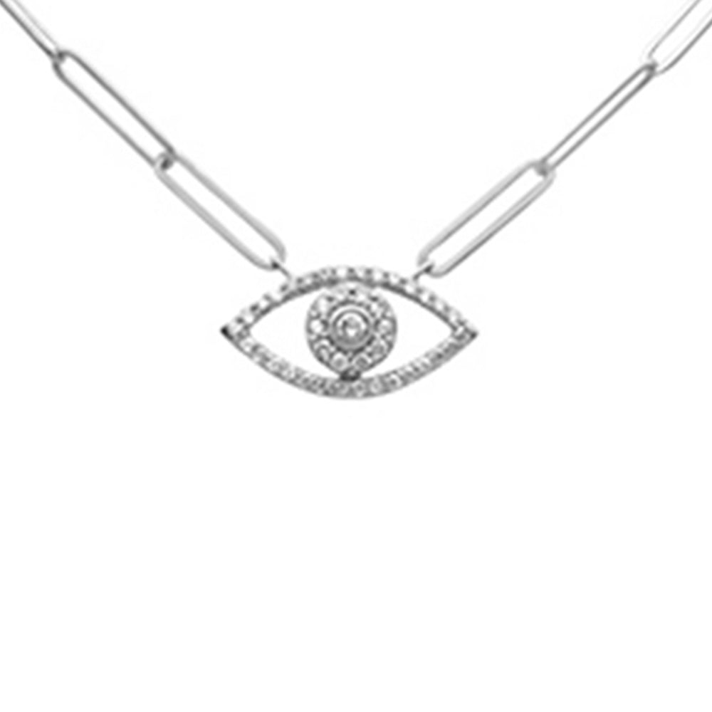 DIAMOND CLOSEOUT!  .25ct G SI 14K White Gold Diamond Paper Clip Evil Eye Pendant Necklace 18" Long