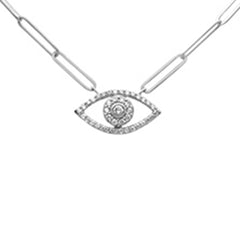 DIAMOND CLOSEOUT!  .25ct G SI 14K White Gold Diamond Paper Clip Evil Eye Pendant Necklace 18" Long