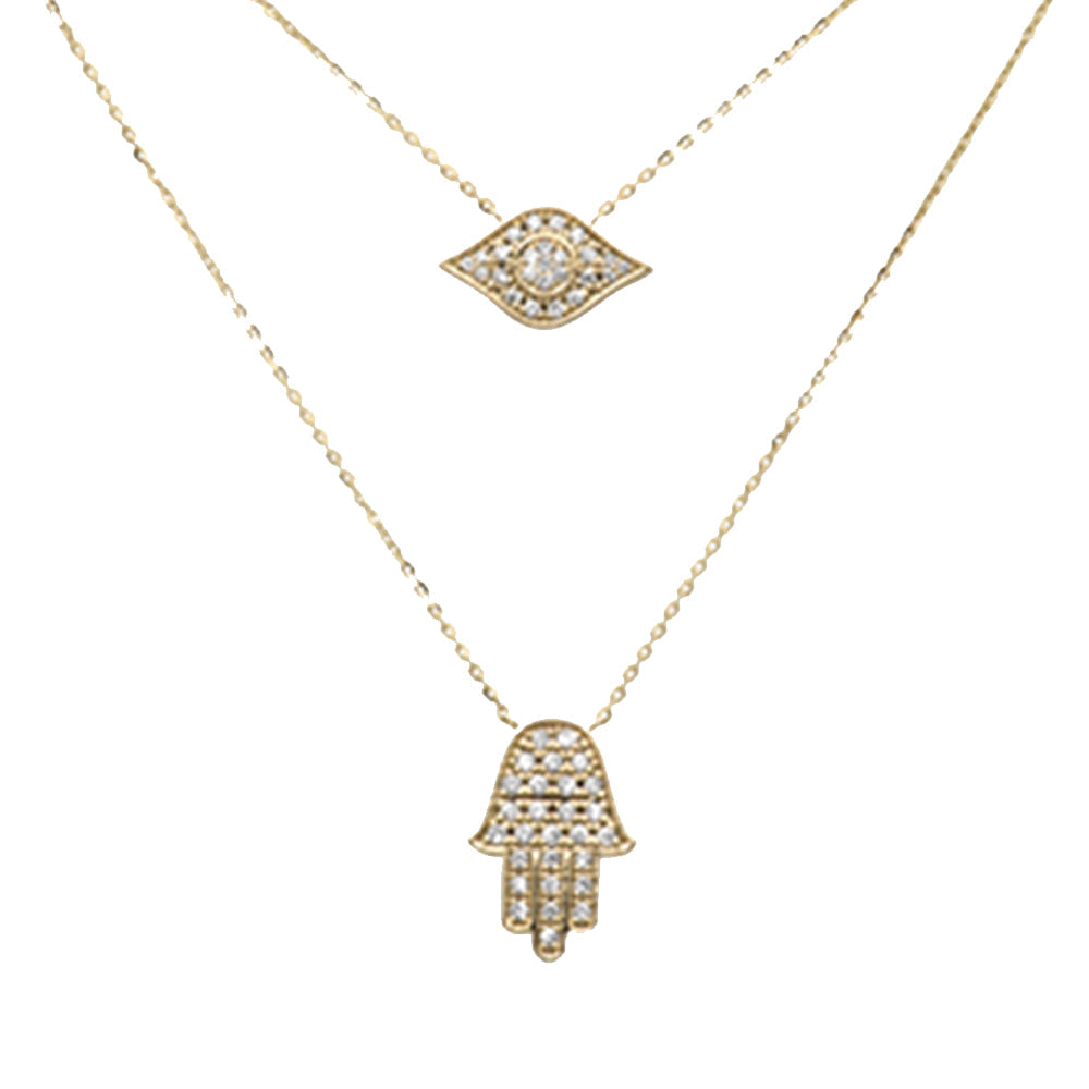 SPECIAL! .26ct G SI 14K Yellow Gold Diamond 2 Layers Pendant Necklace 18" Long