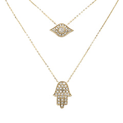 SPECIAL! .26ct G SI 14K Yellow Gold Diamond 2 Layers Pendant Necklace 18" Long