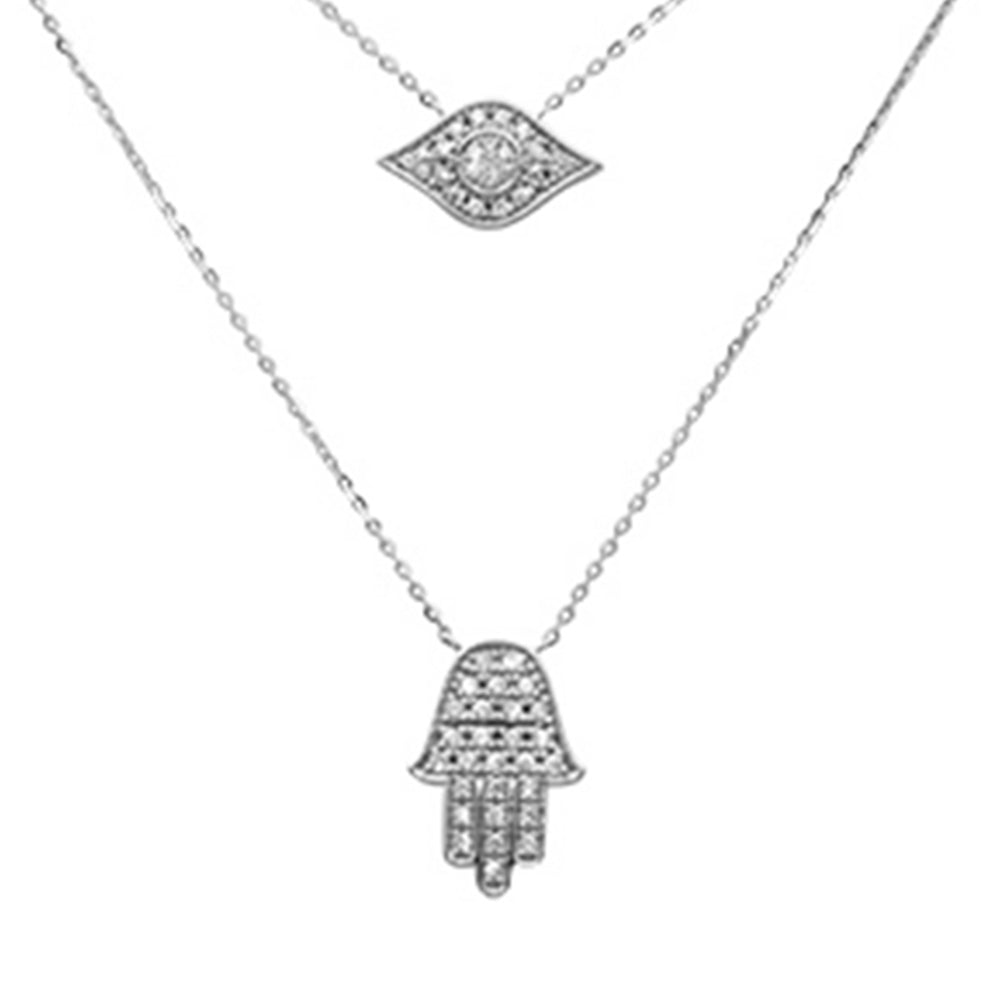 SPECIAL! .26ct G SI 14K White Gold Diamond 2 Layers Pendant Necklace 18" Long