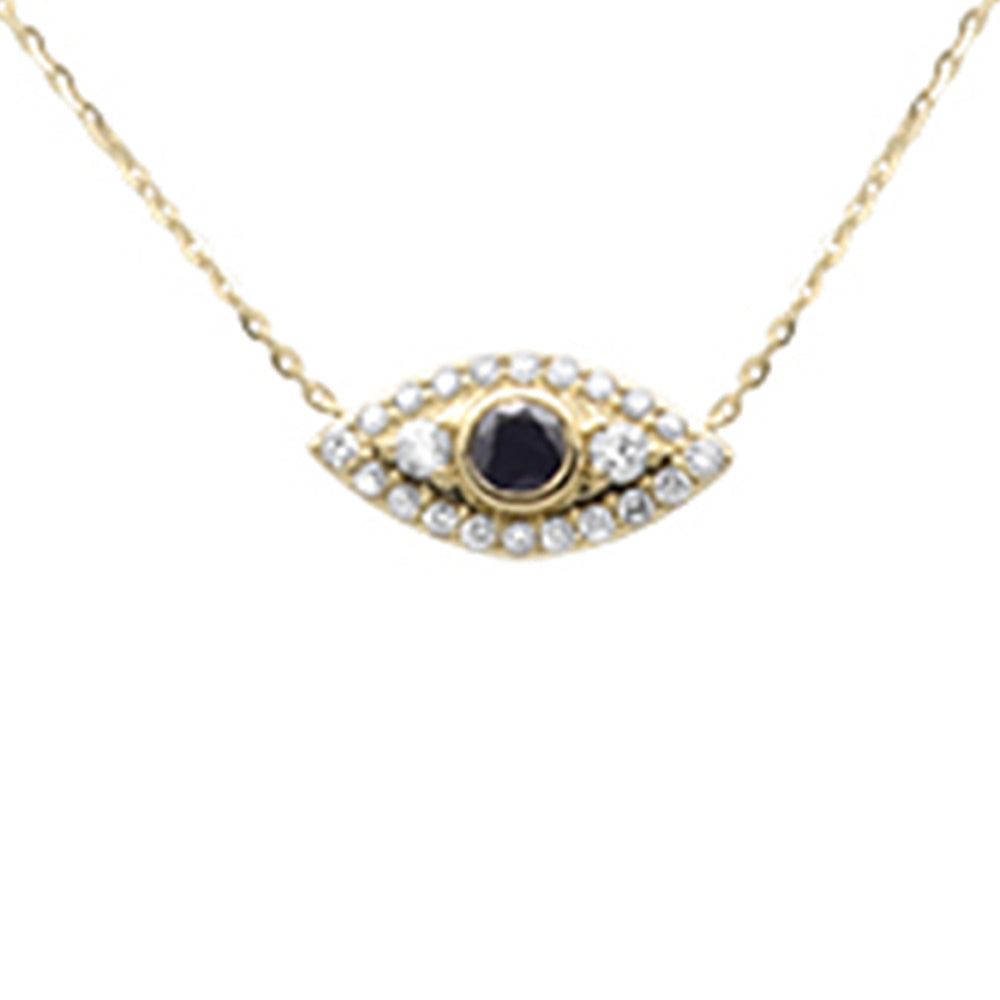 SPECIAL!.37ct G SI 14K Yellow Gold Diamond & Blue Sapphire Gemstones Evil Eye Pendant Necklace 16+2" Ext