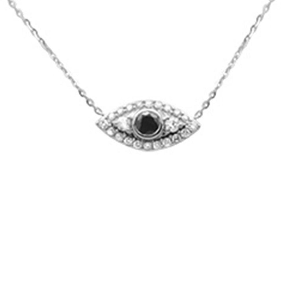 SPECIAL! .42ct G SI 14K White Gold Diamond & Blue Sapphire Gemstones Evil Eye Pendant Necklace 16+2" Ext