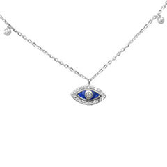 DIAMOND CLOSEOUT! .08ct G SI 14K White Gold Diamond Blue Enamel Evil Eye Pendant Necklace 16+2" Ext