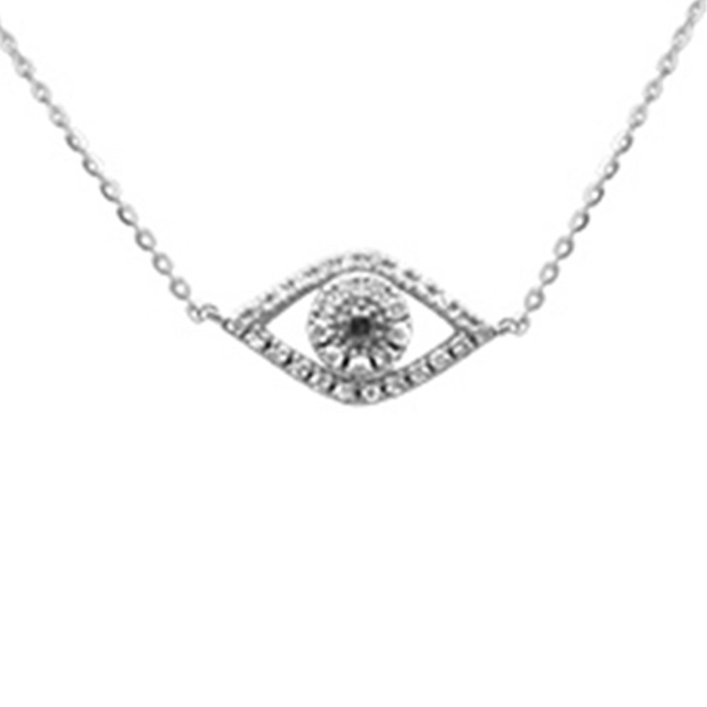 .16ct G SI 14K White Gold Diamond & Blue Sapphire Gemstones Evil Eye Pendant Necklace 16+2" Ext
