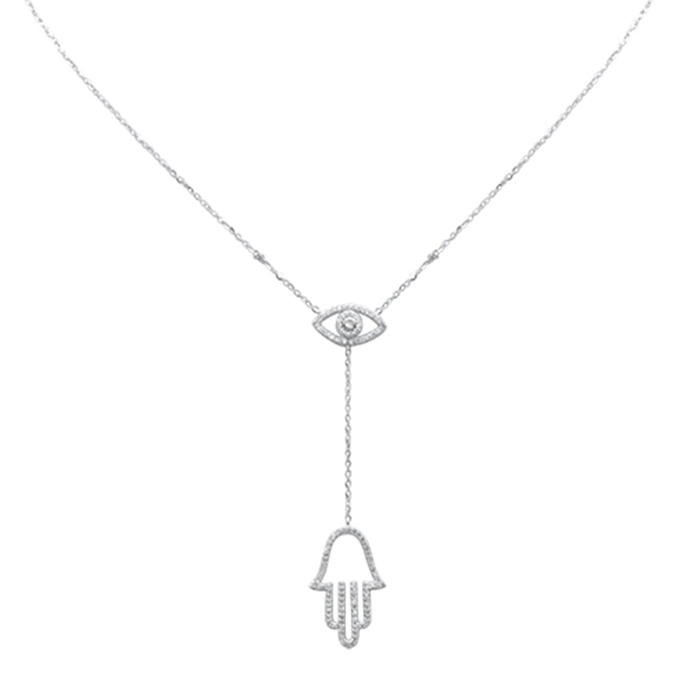DIAMOND CLOSEOUT!  .25ct G SI 14K White Gold Diamond Evil Eye & Hamsa Pendant Necklace 16+2" Ext