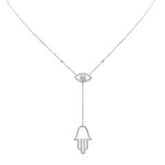 DIAMOND CLOSEOUT!  .25ct G SI 14K White Gold Diamond Evil Eye & Hamsa Pendant Necklace 16+2" Ext