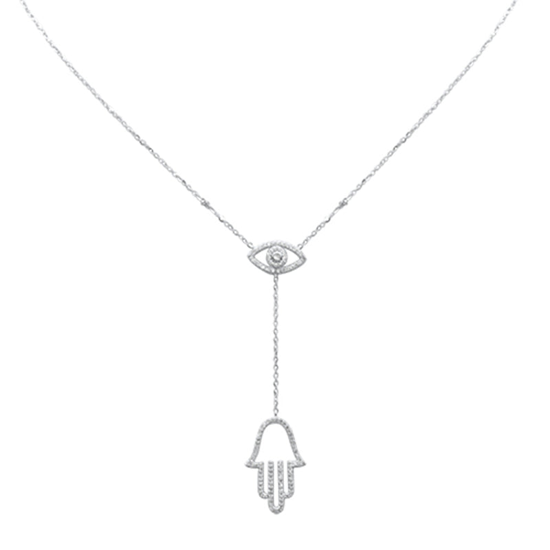 DIAMOND CLOSEOUT!  .25ct G SI 14K White Gold Diamond Evil Eye & Hamsa Pendant Necklace 16+2" Ext