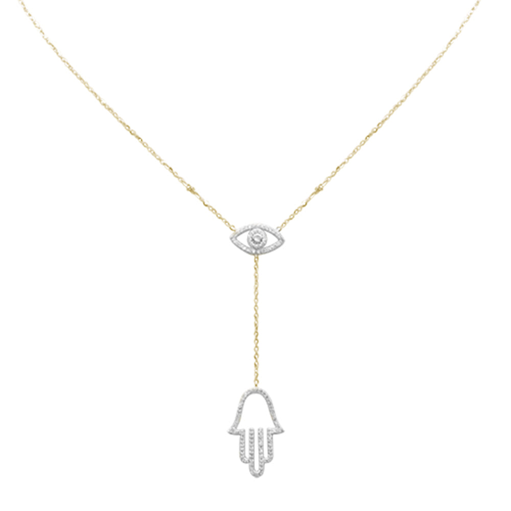 DIAMOND CLOSEOUT!  .25ct G SI 14K Yellow Gold Diamond Evil Eye & Hamsa Pendant Necklace 16+2" Ext