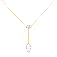 DIAMOND CLOSEOUT!  .25ct G SI 14K Yellow Gold Diamond Evil Eye & Hamsa Pendant Necklace 16+2" Ext