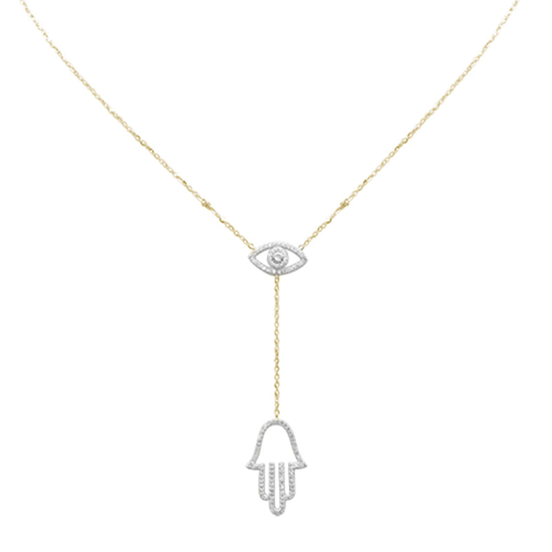 DIAMOND CLOSEOUT!  .25ct G SI 14K Yellow Gold Diamond Evil Eye & Hamsa Pendant Necklace 16+2" Ext