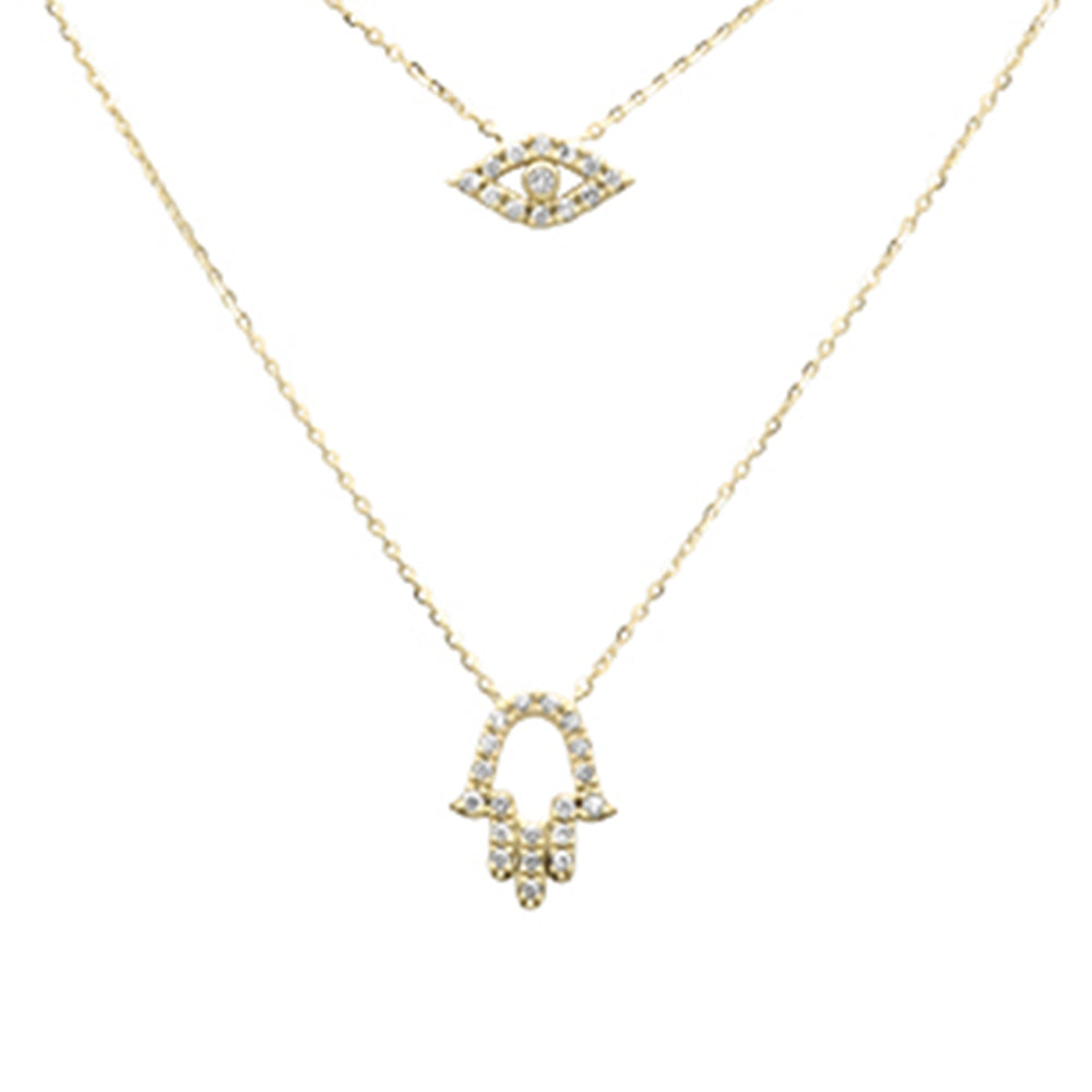 SPECIAL! .19ct G SI 14K Yellow Gold Diamond Evil Eye & Hamsa Pendant Necklace 16+2" Ext