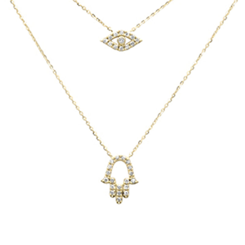 SPECIAL! .19ct G SI 14K Yellow Gold Diamond Evil Eye & Hamsa Pendant Necklace 16+2" Ext