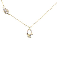 DIAMOND CLOSEOUT! .14ct G SI 14K Yellow Gold Diamond Evil Eye & Hamsa Pendant Necklace 16+2" Ext