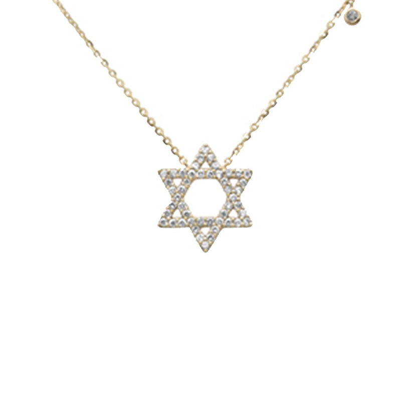 SPECIAL!.15ct G SI 14K Yellow Gold Diamond Star of David Pendant Necklace 16+2" Ext