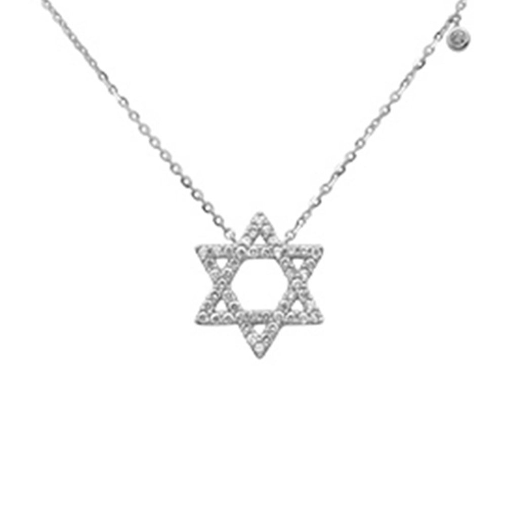 SPECIAL!.15ct G SI 14K White Gold Diamond Star of David Pendant Necklace 16+2" Ext