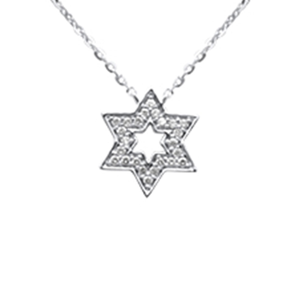 .08ct G SI 14K White Gold Diamond Star of David Pendant Necklace 16+2" Ext