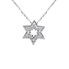 .08ct G SI 14K White Gold Diamond Star of David Pendant Necklace 16+2" Ext