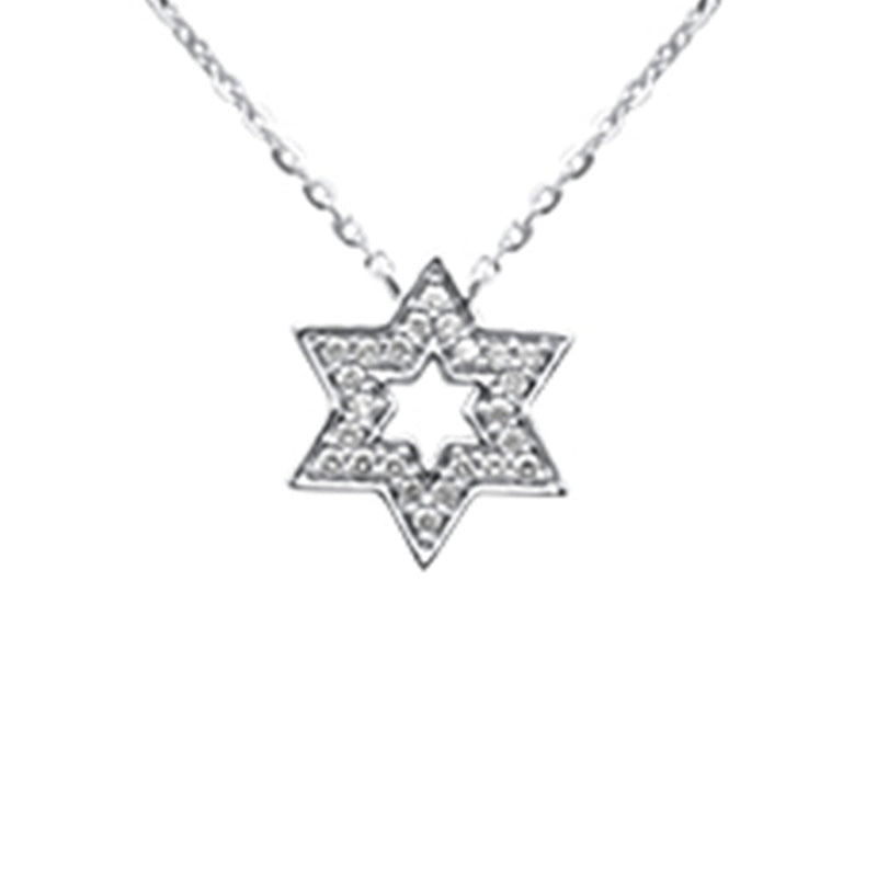 .08ct G SI 14K White Gold Diamond Star of David Pendant Necklace 16+2" Ext