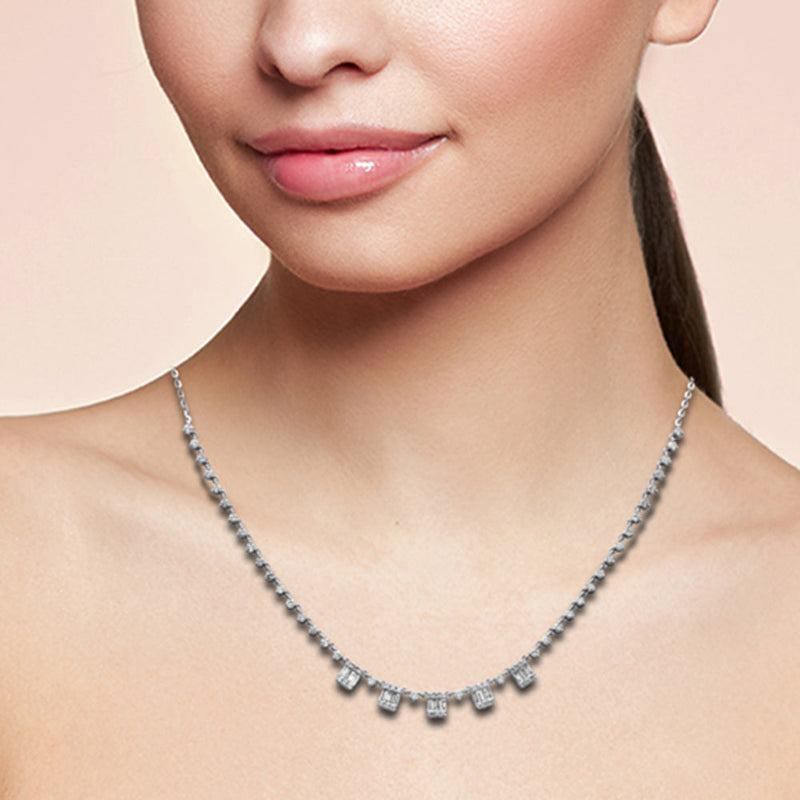 SPECIAL! 1.47ct G SI 14K White Gold Diamond Round & Baguette Pendant Necklace 16+2" Ext