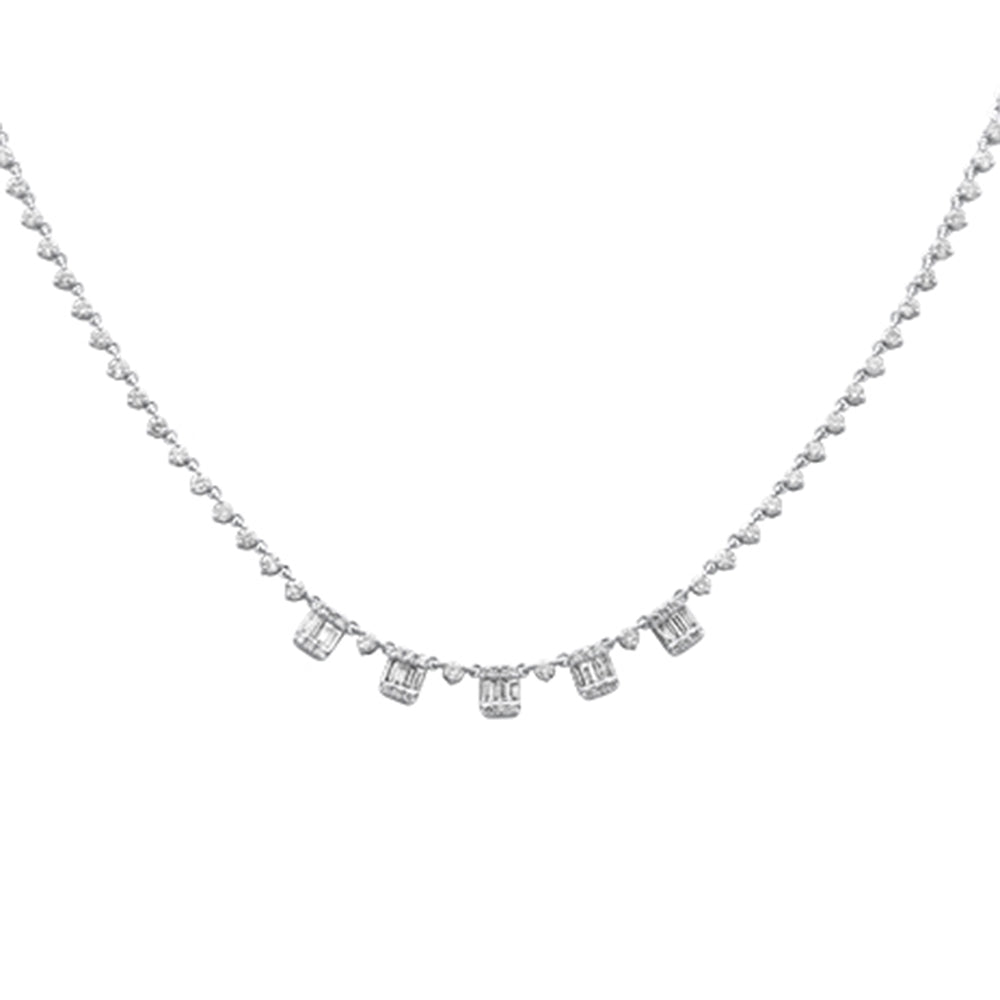 SPECIAL! 1.47ct G SI 14K White Gold Diamond Round & Baguette Pendant Necklace 16+2" Ext