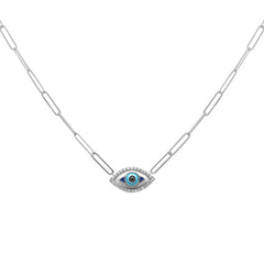 DIAMOND CLOSEOUT!  .16ct G SI 14K White Gold Diamond Evil Eye Enamel Paper Clip Pendant Necklace 18" Long