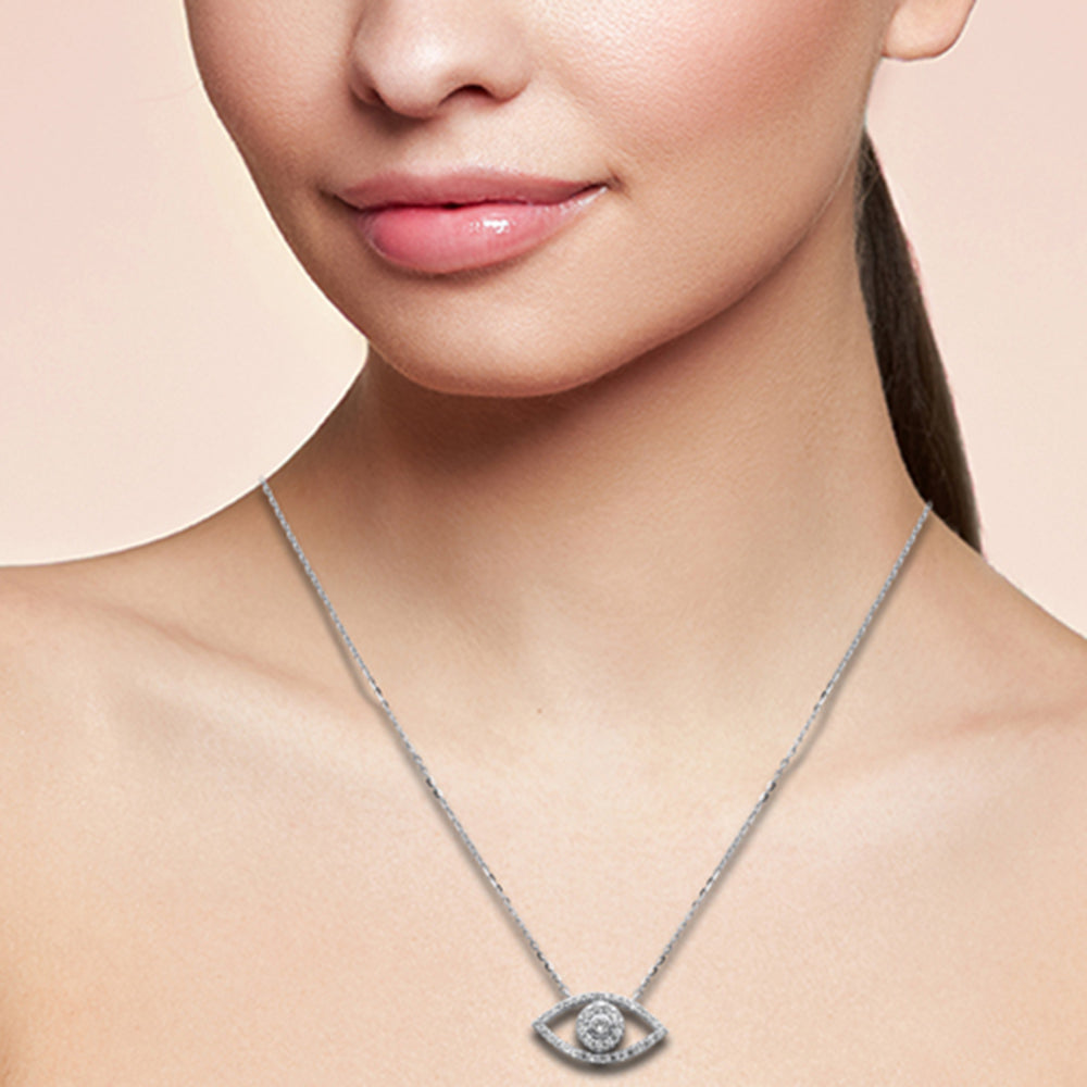 SPECIAL! .25ct G SI 14K White Gold Diamond Evil Eye Pendant Necklace 16+2" Ext