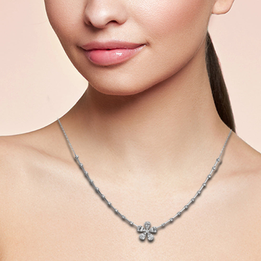 SPECIAL! .32ct G SI 14K White Gold Diamond Flower Pendant Necklace 18" Long