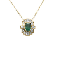 SPECIAL! .78ct G SI 14K Yellow Gold Diamond & Emerald Gemstone Pendant Necklace 16+2" Ext