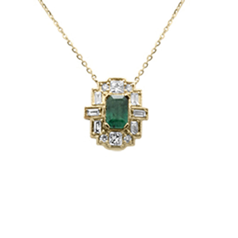 SPECIAL! .78ct G SI 14K Yellow Gold Diamond & Emerald Gemstone Pendant Necklace 16+2" Ext