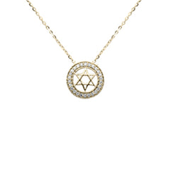 .08ct G SI 14K Yellow Gold Diamond Star of David Pendant Necklace 16+2" Ext