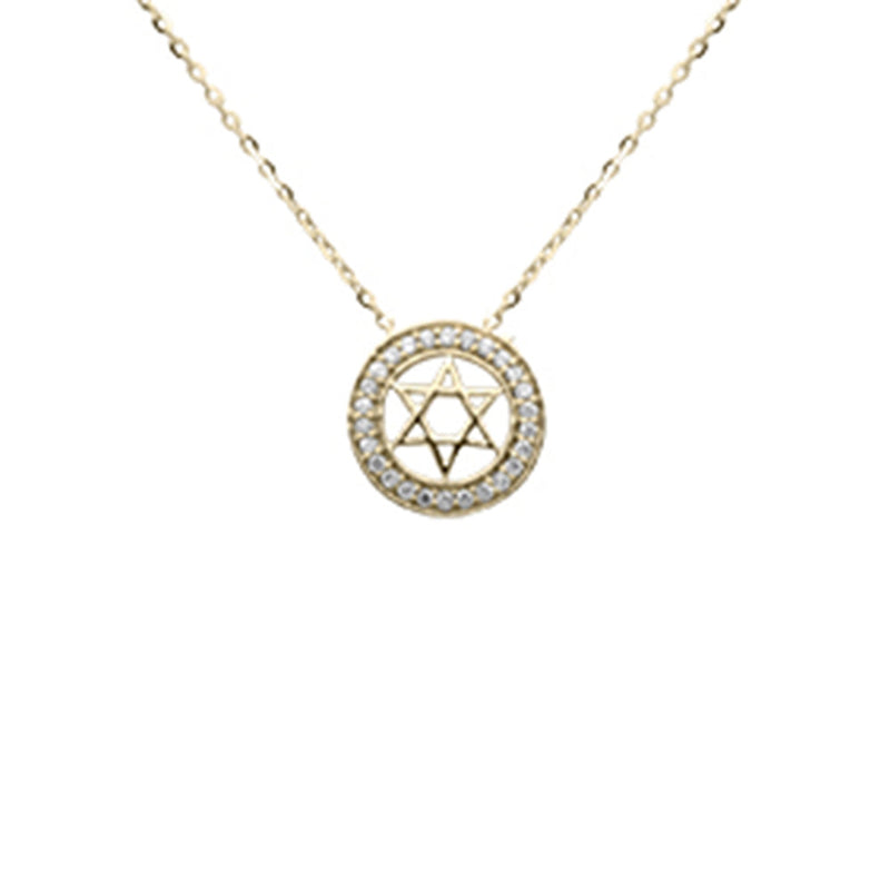 .08ct G SI 14K Yellow Gold Diamond Star of David Pendant Necklace 16+2" Ext