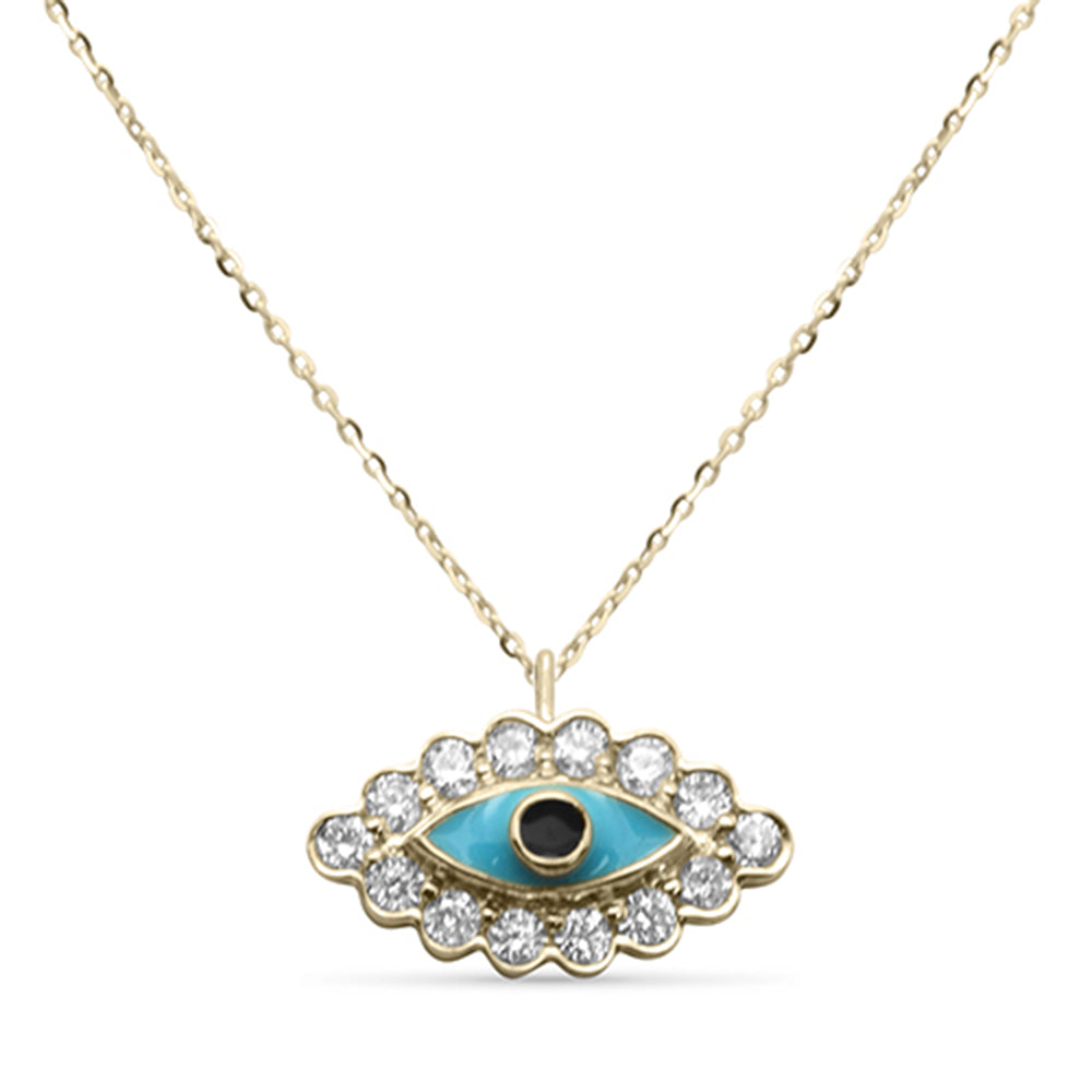 .10ct G SI 14K Yellow Gold Diamond Evil Eye Enamel Petite Pendant Necklace 18"