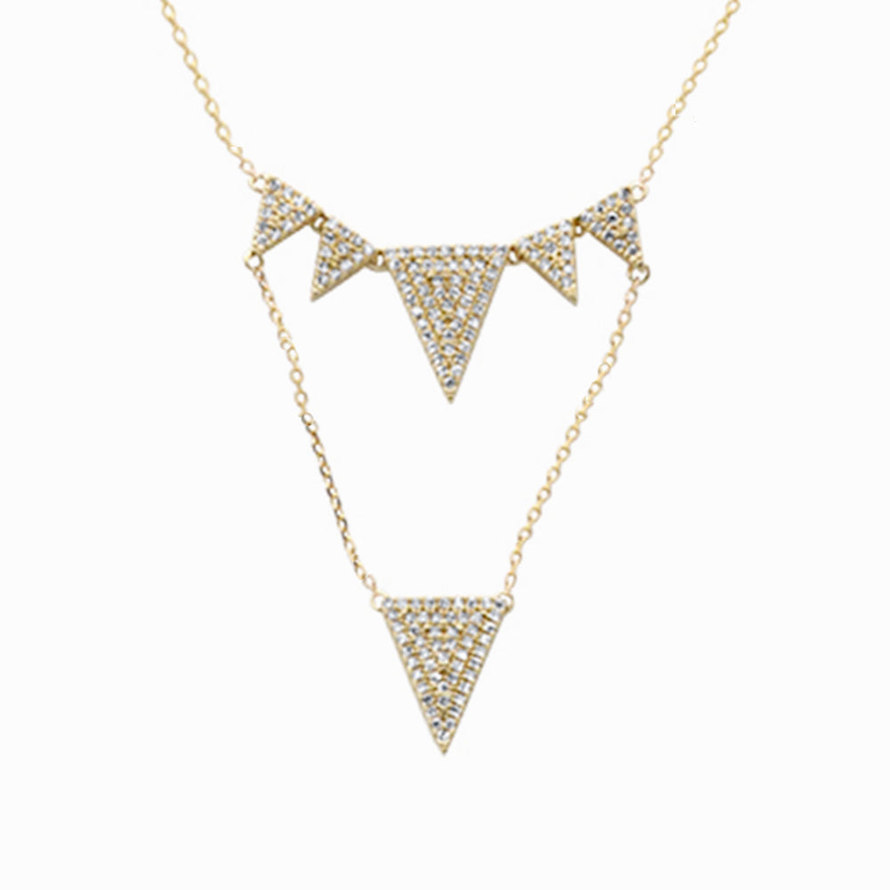 SPECIAL! .22ct G SI 14K Yellow Gold Diamond Multiple Triangle Shapes Pendant Necklace 18" long Chain
