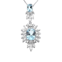 SPECIAL! 6.06ct G SI 14K White Gold Diamond & Aqua Gemstones Pendant Necklace