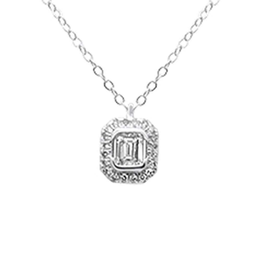 SPECIAL! .26ct G SI 14K White Gold Emerald Cut Diamond Solitaire Pendant Necklace 18" Long