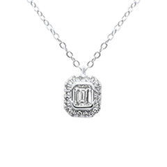 SPECIAL! .26ct G SI 14K White Gold Emerald Cut Diamond Solitaire Pendant Necklace 18" Long