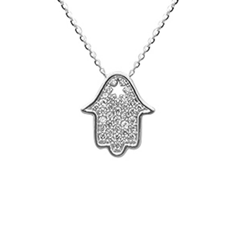 SPECIAL!  .29ct G SI 14K White Gold Diamond Hamsa Pendant Neckalace 16+2" Ext. Long