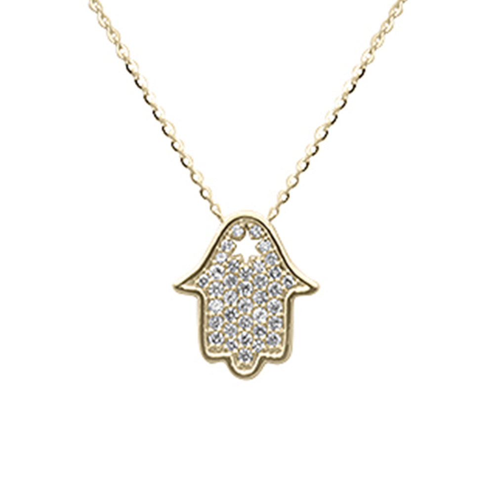 SPECIAL!  .29ct G SI 14K Yellow Gold Diamond Hamsa Pendant Neckalace 16+2" Ext. Long