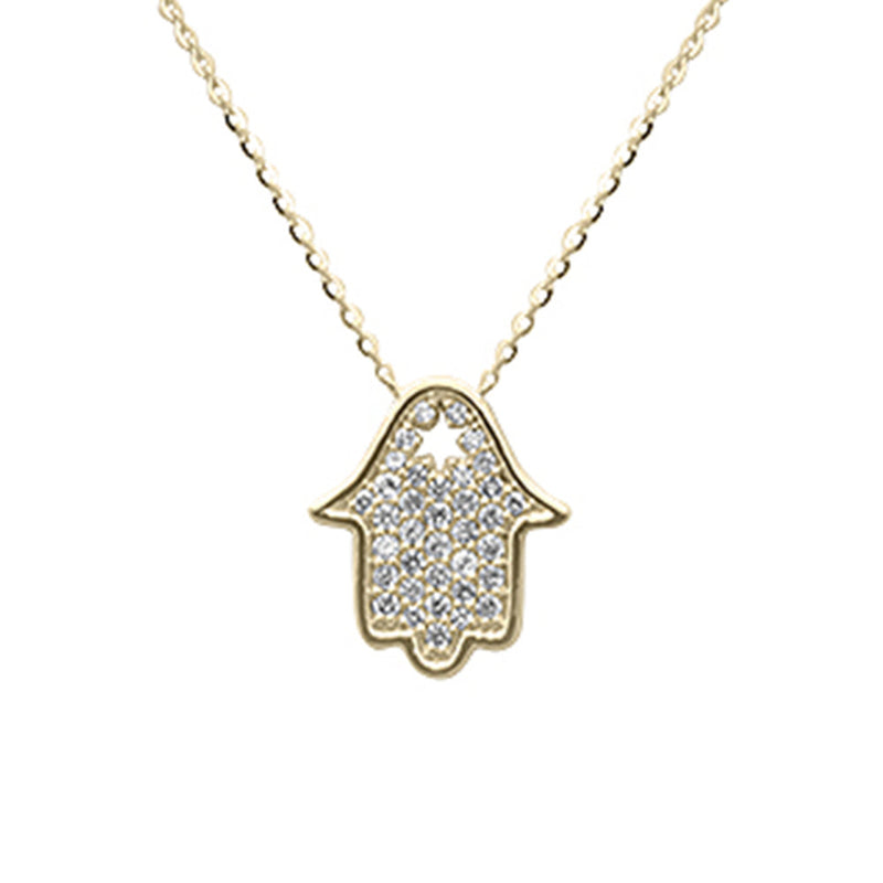 SPECIAL!  .29ct G SI 14K Yellow Gold Diamond Hamsa Pendant Neckalace 16+2" Ext. Long