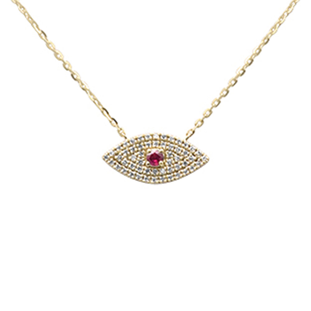 .16ct G SI 14K Yellow Gold Diamond & Ruby Gemstone Evil Eye Pendant Necklace 16+2" Ext. Long