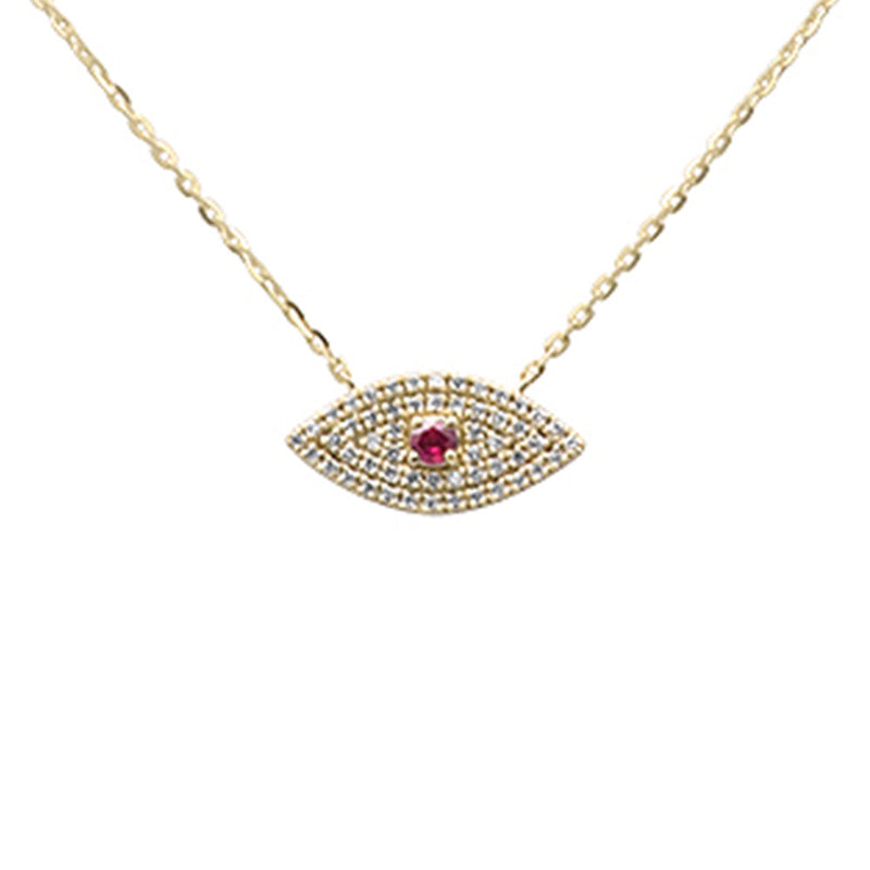.16ct G SI 14K Yellow Gold Diamond & Ruby Gemstone Evil Eye Pendant Necklace 16+2" Ext. Long